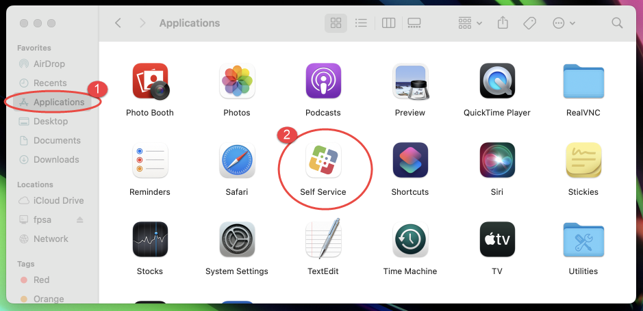Screenshot of Self Service App in Applications Tab