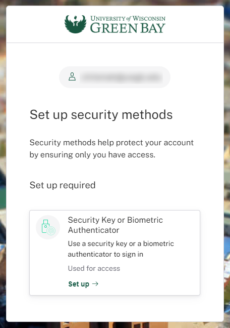 Okta Security Method Page - Security Key