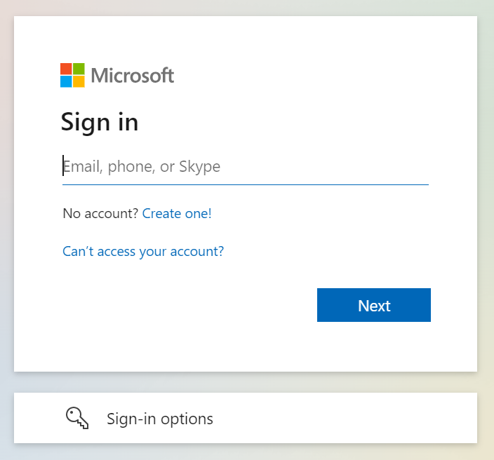 Microsoft account sign in screen