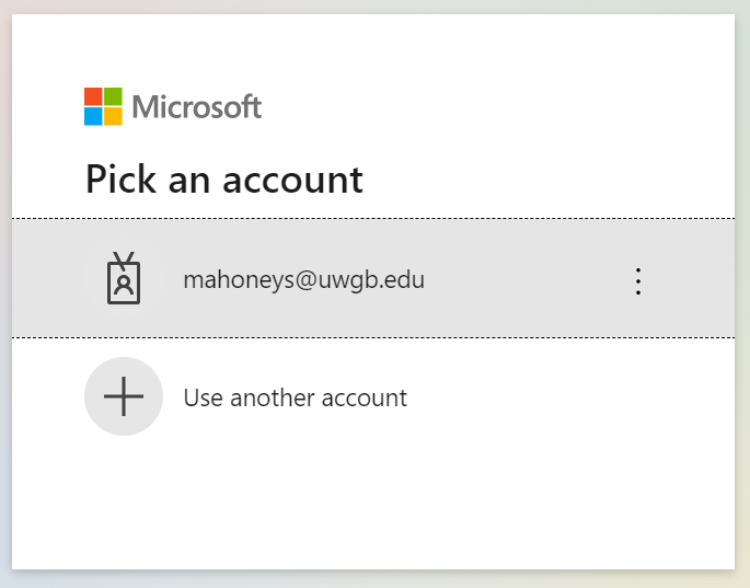 Microsoft "pick account" menu