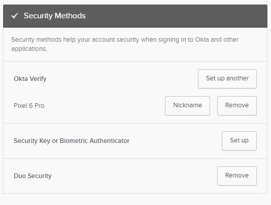 Okta Security Method Page - Add Another