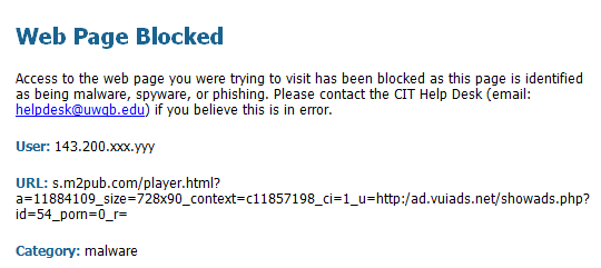 Screenshot of Web Page Blocked Message